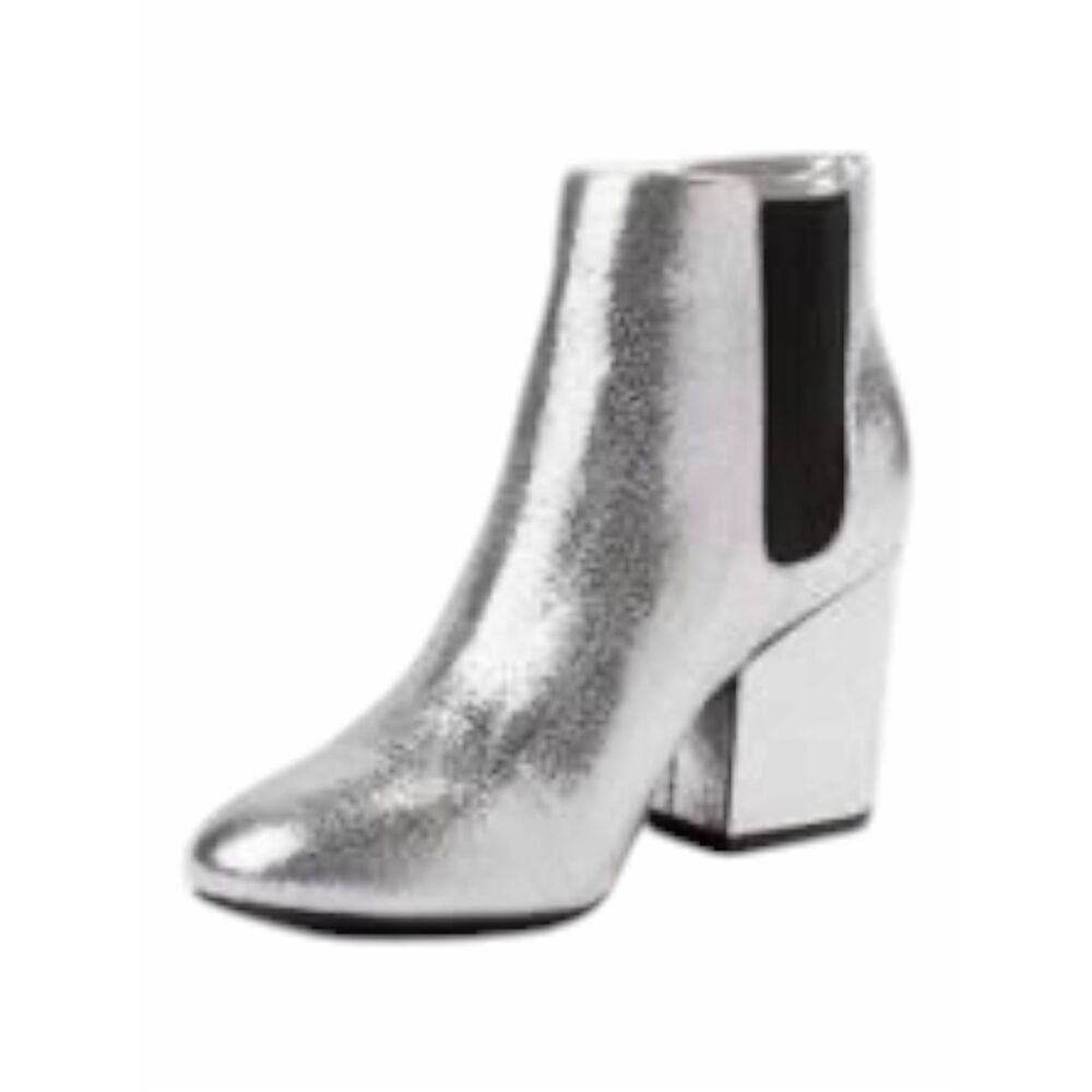 MIA Zelma Metallic Silver Chelsea Ankle Boots Chunky Block Heel Women’s Size 8